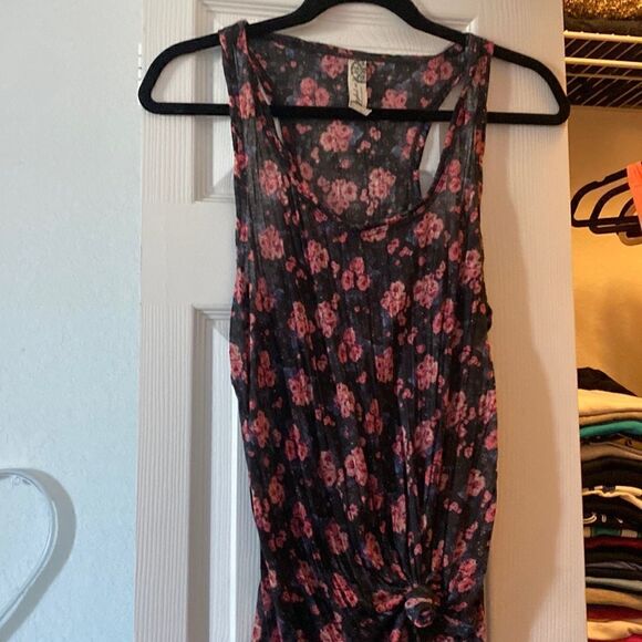 Free People Knotted Tank Top Racer Back Navy Blue Pink Flower Tank - Size Small - Picture 1 of 3